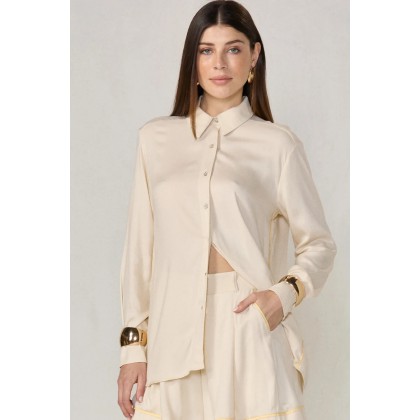 Camisa em Blend de Viscose com Transpasse nas costas Linzzi