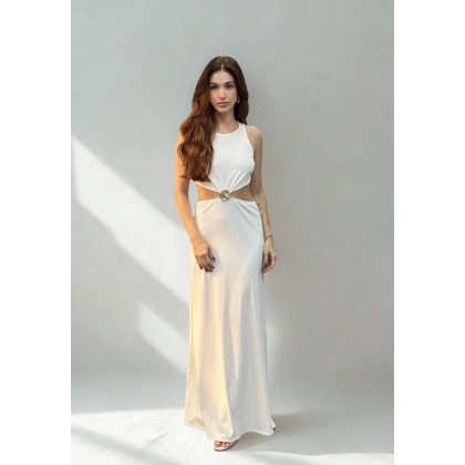Vestido Sommer Longo Canelado Off White